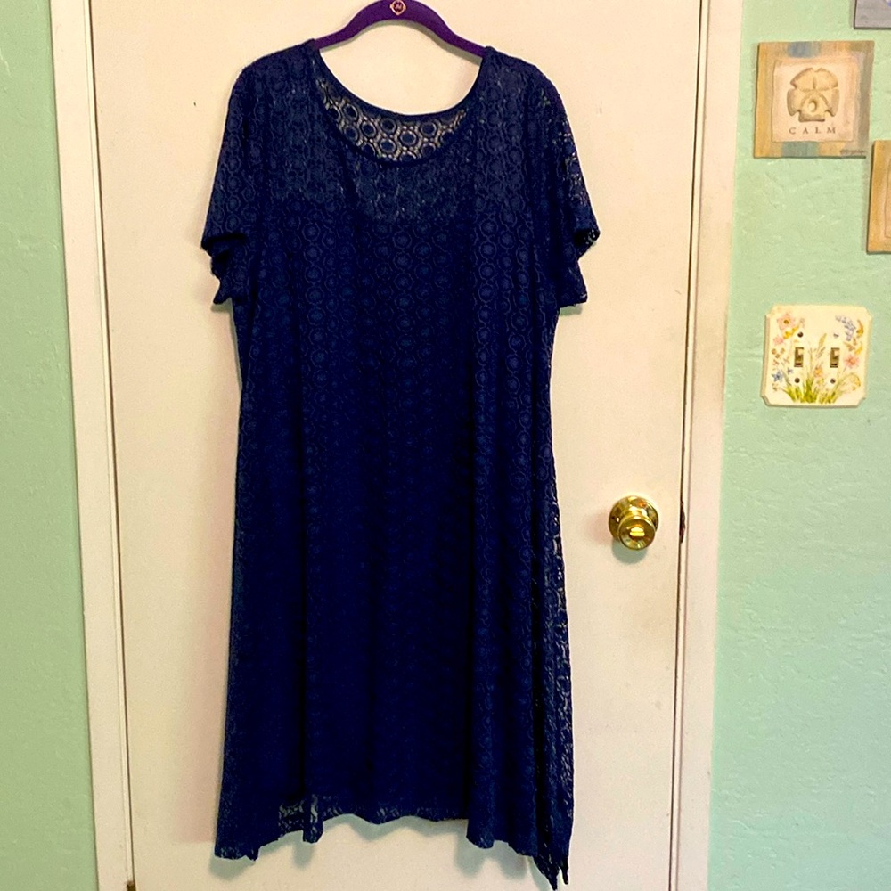 Lane Bryant navy lace dress, size 18-20. Worn once! Fully lined.Flowing A-line.